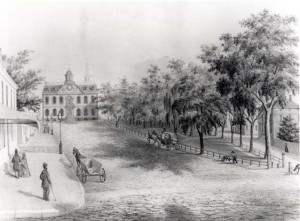 Newport's town common, now Washington Square. The Colony House - Rhode Island's state house until 1901 - is in the background.